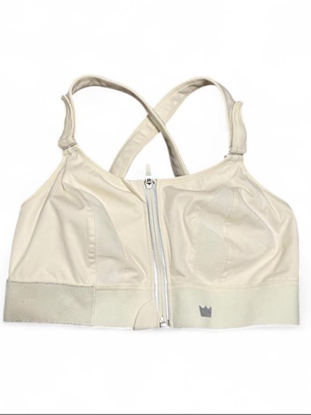 SHEFIT Cream Front-Zip Cross-Back High Support Bra
